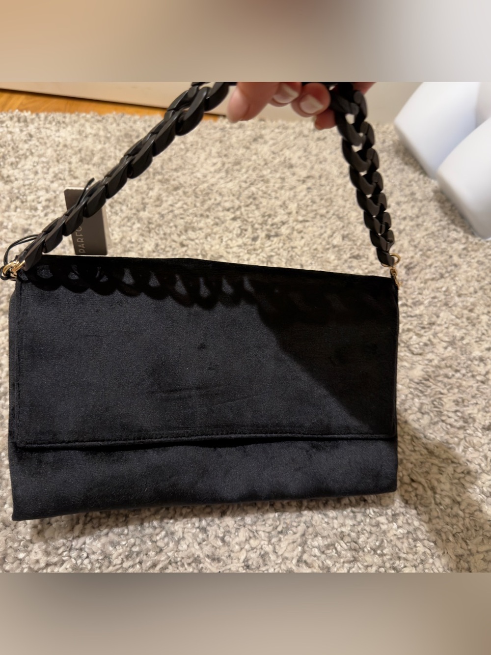 Parfois Black Velvet clutch bag NWT- chunky chain shoulder